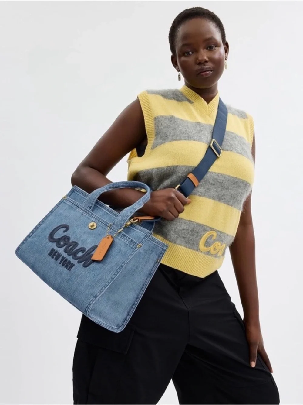 Coach Denim Cargo Tote # 26 in Indigo Blue with Tan Hang Tag